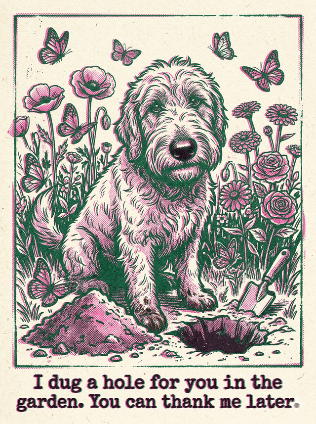 Personalized dog portrait card from Pawletter, painted illustration style