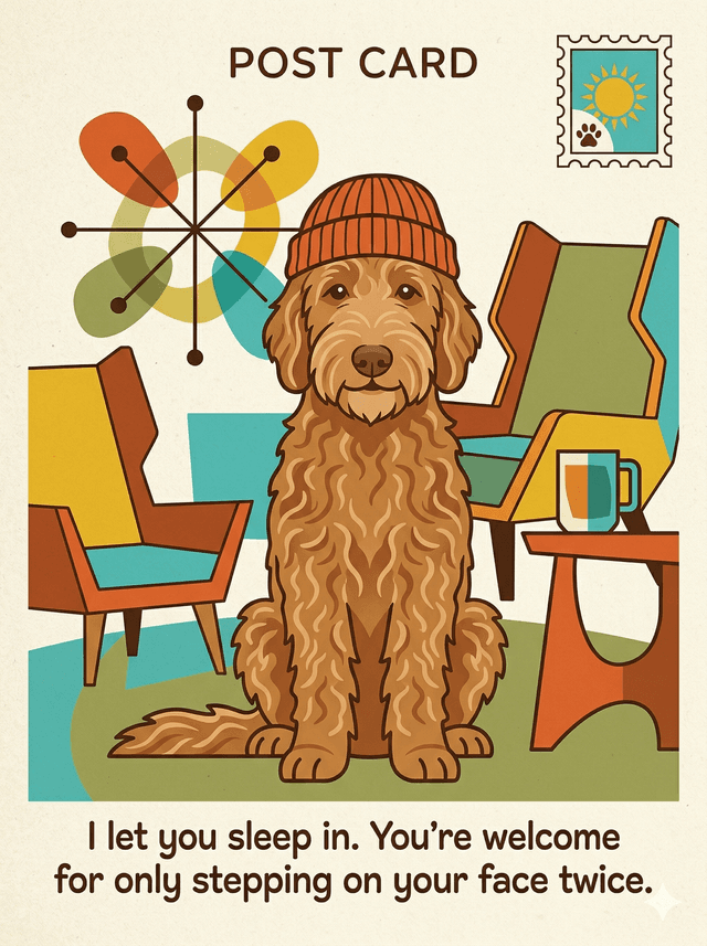 Daily illustrated letter from your dog — sample Pawletter card design