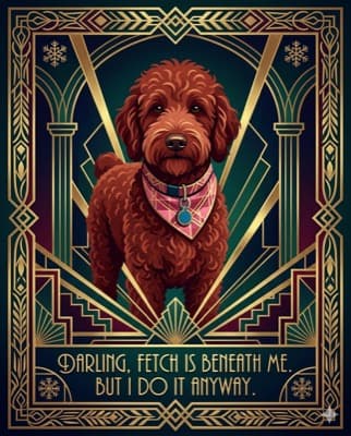 Pablo's letter in art deco style: Darling, fetch is beneath me But I do it anyway