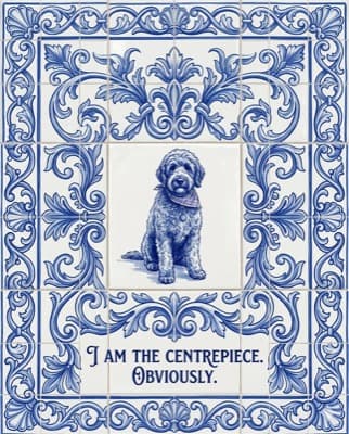 Pablo painted on a blue tile